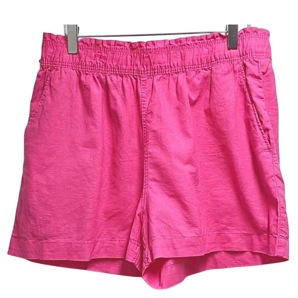 H&M Womens Hot Pink Elastic Waist Two Pocket 3" Linen Blend Shorts Size M